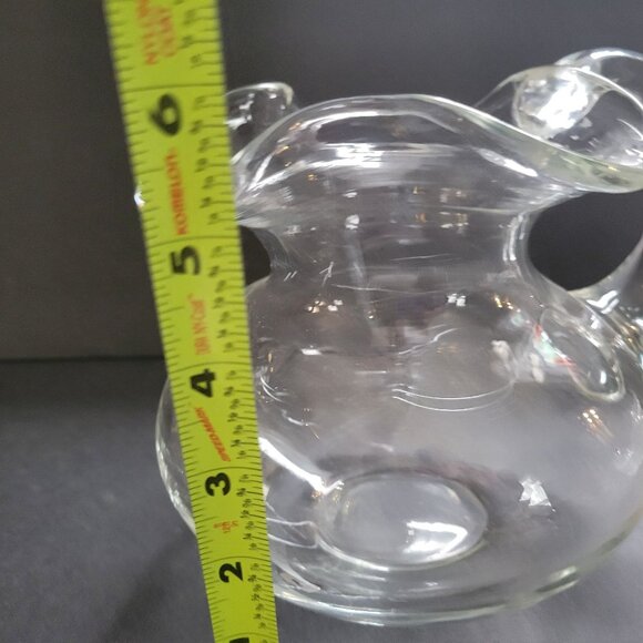 Ruffled Clear Glass Pitcher With Curved Handle & Wide Spout - Picture 5 of 7